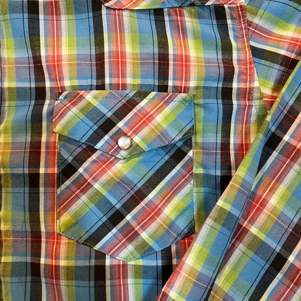 Cowboy Legend Shirt Youth Size XL Plaid‎ Long Sleeve Pearl Snap Western 4H Rodeo